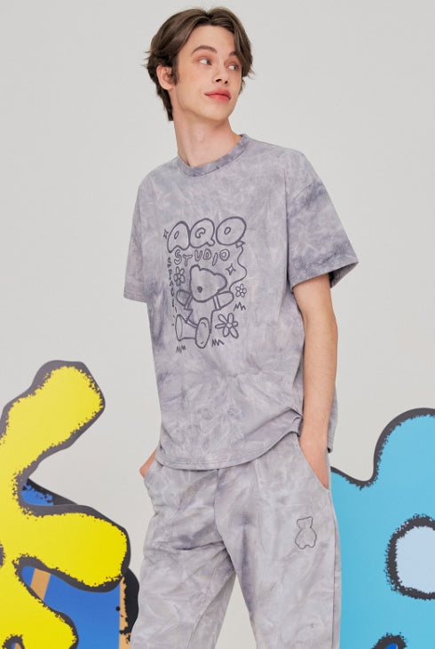 AQO_studiospace(アコスタジオスペース) AQO TIE DYED BEAR T-SHIRTS GREY
