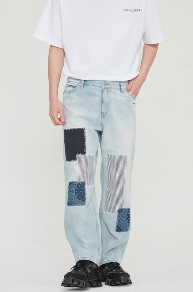 ロマンティッククラウン(ROMANTIC CROWN)  PAISLEY PATCHWORK DENIM_SKY BLUE