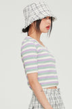 ロマンティッククラウン(ROMANTIC CROWN) WOMANS STRIPE RIBBED TEE_PURPLE