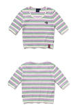 ロマンティッククラウン(ROMANTIC CROWN) WOMANS STRIPE RIBBED TEE_PURPLE