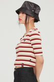 ロマンティッククラウン(ROMANTIC CROWN) WOMANS STRIPE RIBBED TEE_BURGUNDY