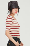 ロマンティッククラウン(ROMANTIC CROWN) WOMANS STRIPE RIBBED TEE_BURGUNDY