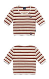 ロマンティッククラウン(ROMANTIC CROWN) WOMANS STRIPE RIBBED TEE_BURGUNDY