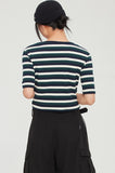ロマンティッククラウン(ROMANTIC CROWN) WOMANS STRIPE RIBBED TEE_GREEN