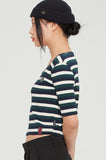 ロマンティッククラウン(ROMANTIC CROWN) WOMANS STRIPE RIBBED TEE_GREEN