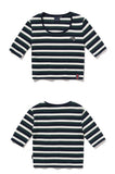 ロマンティッククラウン(ROMANTIC CROWN) WOMANS STRIPE RIBBED TEE_GREEN