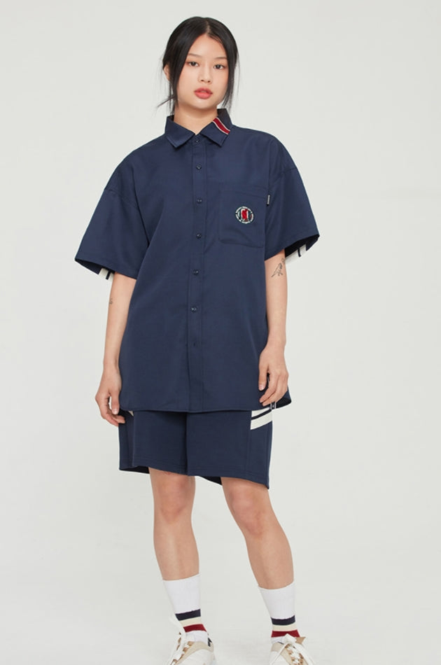 ロマンティッククラウン(ROMANTIC CROWN) BACK LINE HALF SHIRT_NAVY