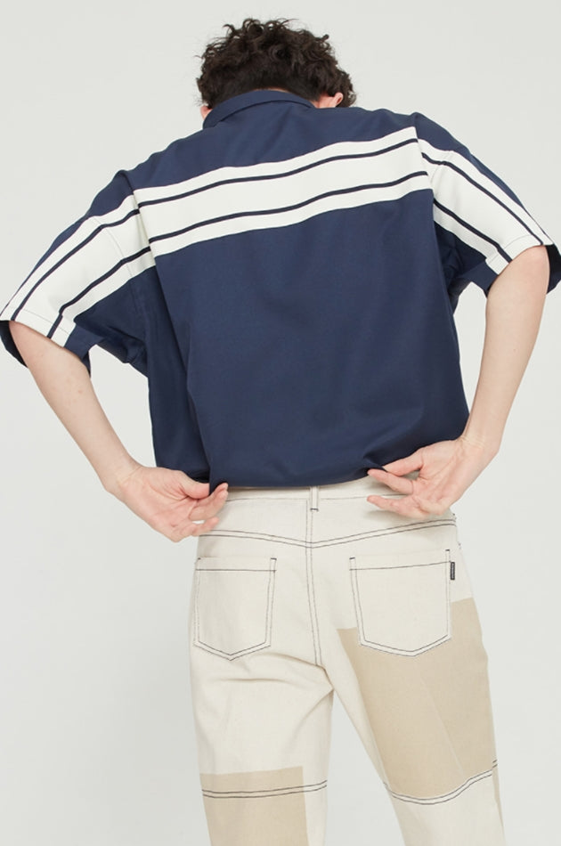 ロマンティッククラウン(ROMANTIC CROWN) BACK LINE HALF SHIRT_NAVY