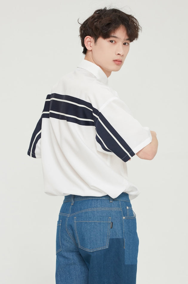 ロマンティッククラウン(ROMANTIC CROWN) BACK LINE HALF SHIRT_WHITE