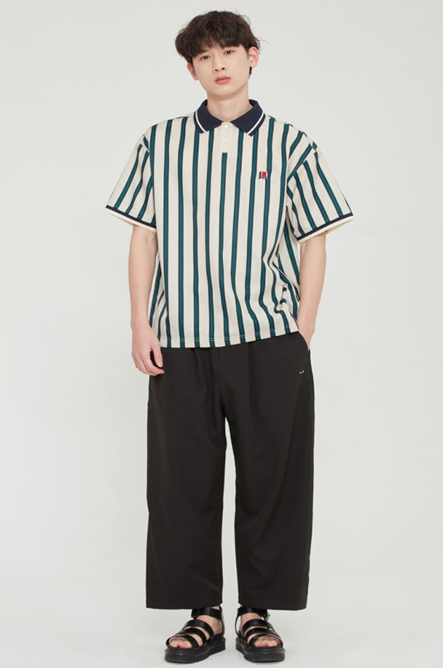 ロマンティッククラウン(ROMANTIC CROWN) SLASH STRIPE POLO_OATMEAL