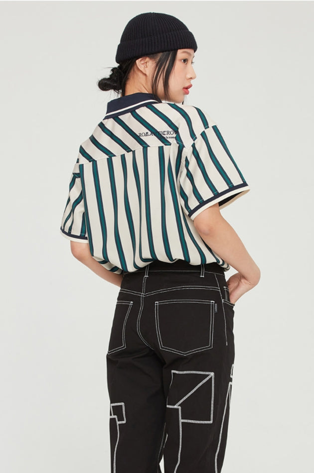 ロマンティッククラウン(ROMANTIC CROWN) SLASH STRIPE POLO_OATMEAL