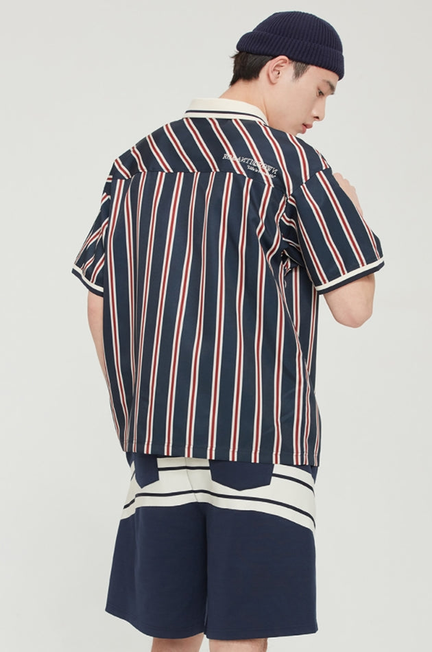 ロマンティッククラウン(ROMANTIC CROWN) SLASH STRIPE POLO_NAVY