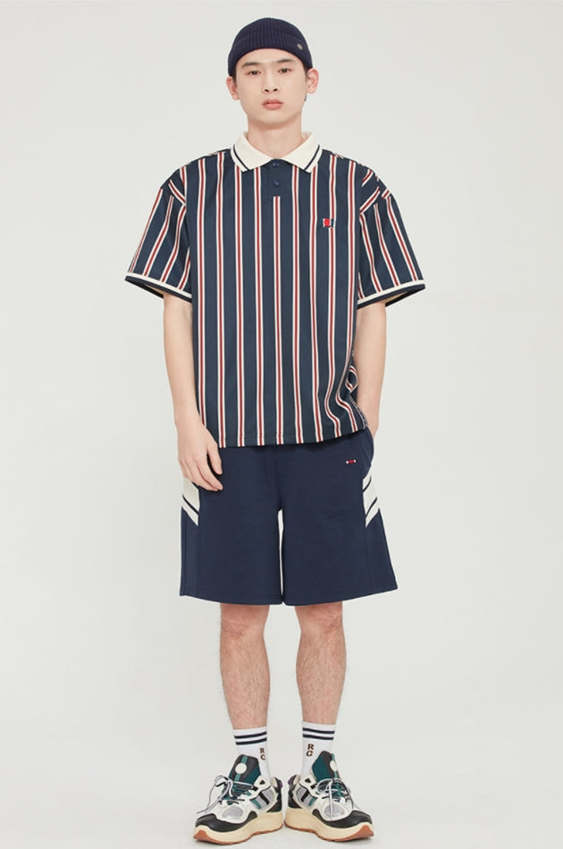 ロマンティッククラウン(ROMANTIC CROWN) SLASH STRIPE POLO_NAVY