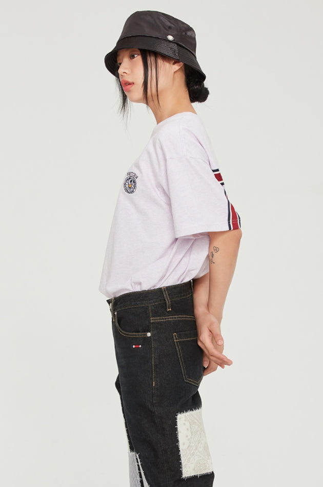 ロマンティッククラウン(ROMANTIC CROWN) FLOWER FACE BACK LINE TEE_MELANGE LIGHT PURPLE