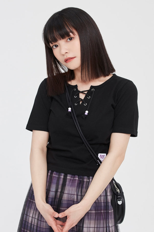 TARGETTO(ターゲット) EYELET CROP TEE SHIRT_BLACK