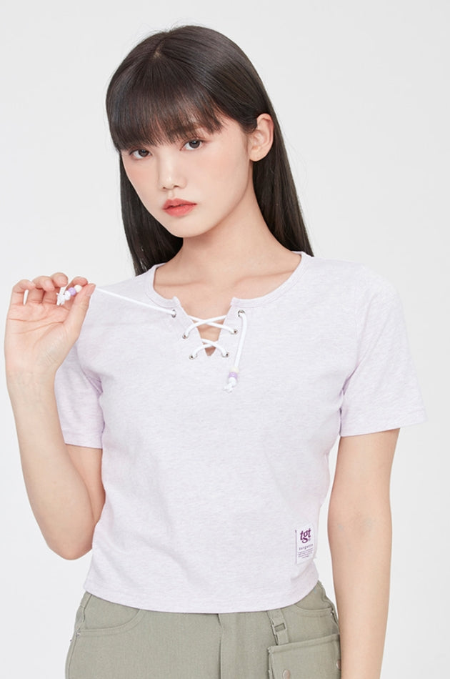 TARGETTO(ターゲット) EYELET CROP TEE SHIRT_MELANGE LIGHT PURPLE