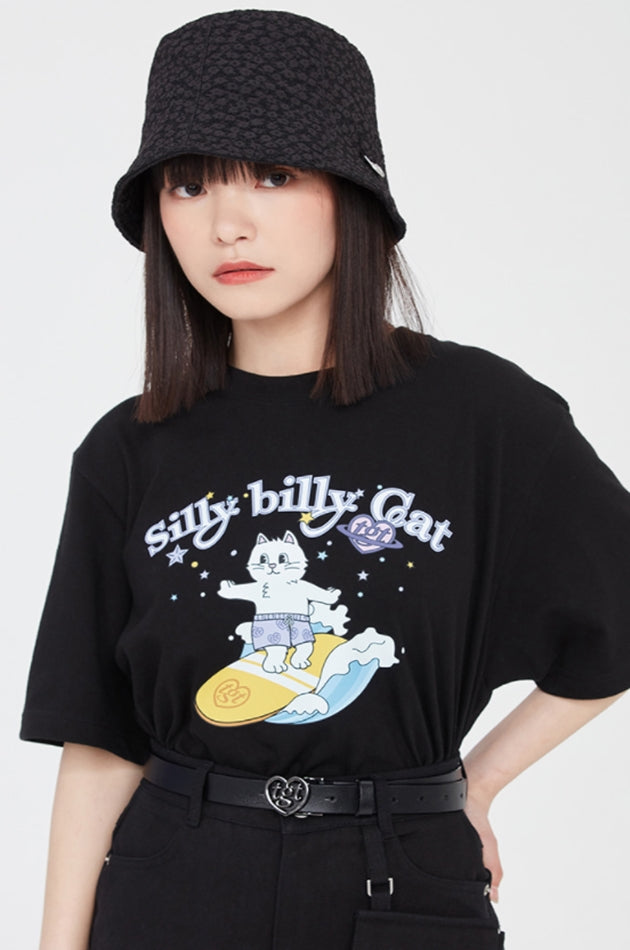 TARGETTO(ターゲット) SURFING CAT TEE SHIRT_BLACK