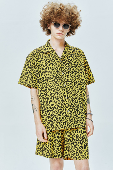 セイントペイン(SAINTPAIN)  SP LOOSE FIT LEOPARD LINEN SHIRTS-YELLOW