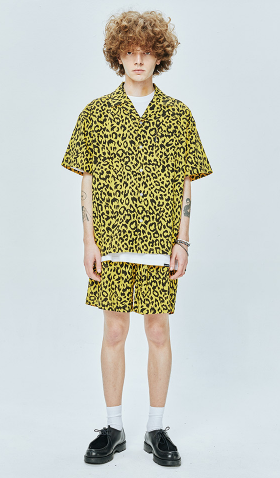 セイントペイン(SAINTPAIN)  SP LOOSE FIT LEOPARD LINEN SHIRTS-YELLOW