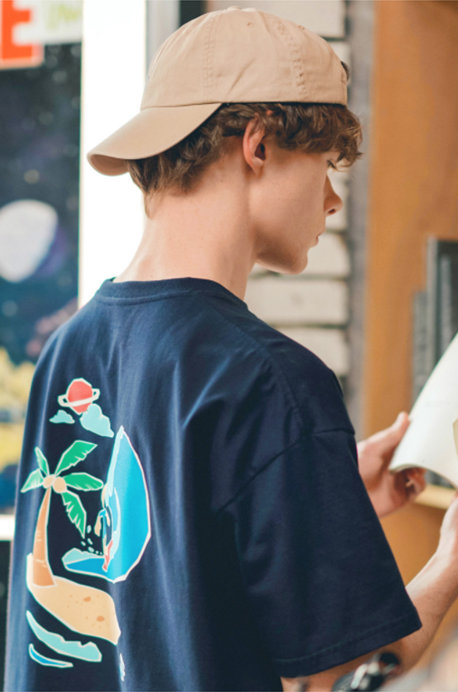 ティーダブリューエヌ(TWN) Paper surfer short-sleeved navy STST3381