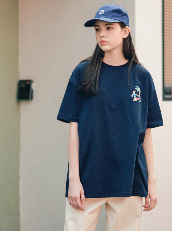 ティーダブリューエヌ(TWN) Paper surfer short-sleeved navy STST3381