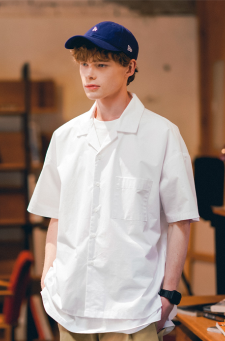ティーダブリューエヌ(TWN) Summer Cotton Short-sleeved Shirt White SHSS3366