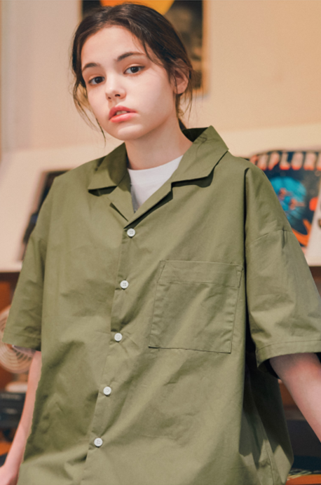 ティーダブリューエヌ(TWN) Summer Cotton Short-sleeved Shirt Khaki SHSS3366