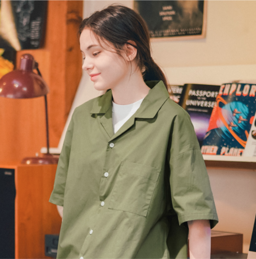 ティーダブリューエヌ(TWN) Summer Cotton Short-sleeved Shirt Khaki SHSS3366