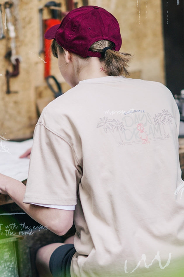 ダブルユーブイプロジェクト(WV PROJECT) Palm tree short-sleeved T-shirt gray beige JIST7503