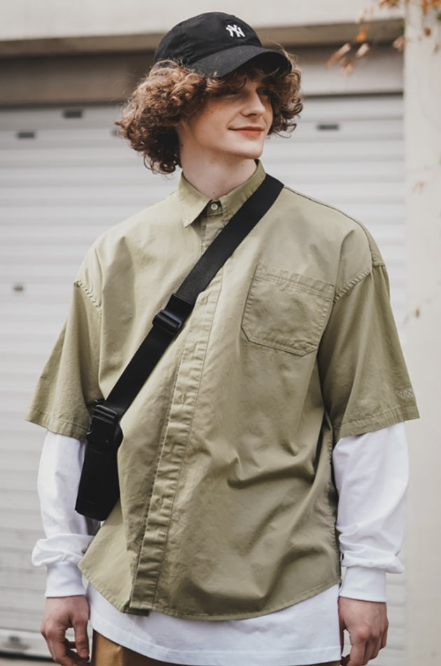 ダブルユーブイプロジェクト(WV PROJECT) City Summer Short-sleeved Shirt Light Khaki KMSS7493