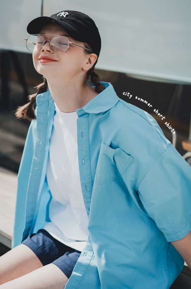 ダブルユーブイプロジェクト(WV PROJECT) City Summer Short-sleeved Shirt Blue KMSS7493