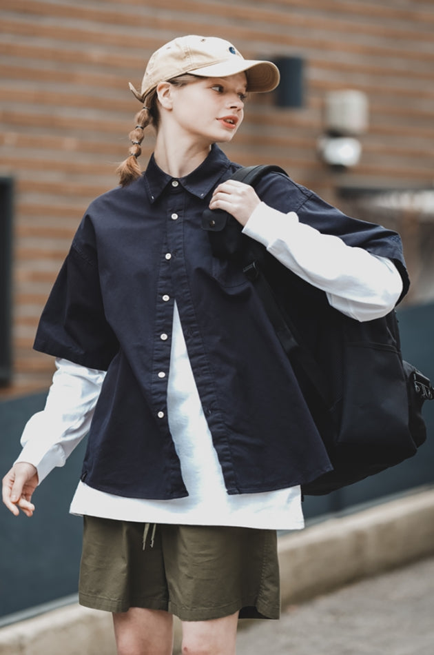 ダブルユーブイプロジェクト(WV PROJECT) City Summer Short-sleeved Shirt Navy KMSS7493