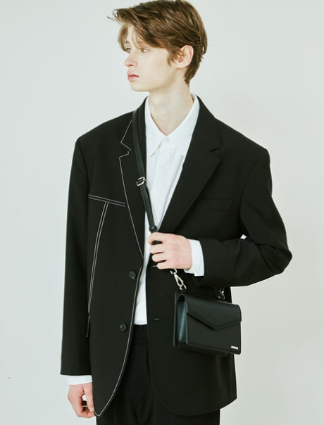 SSY(エスエスワイ) WIDTH SQUARE LEATHER MINIMAL BAG BLACK