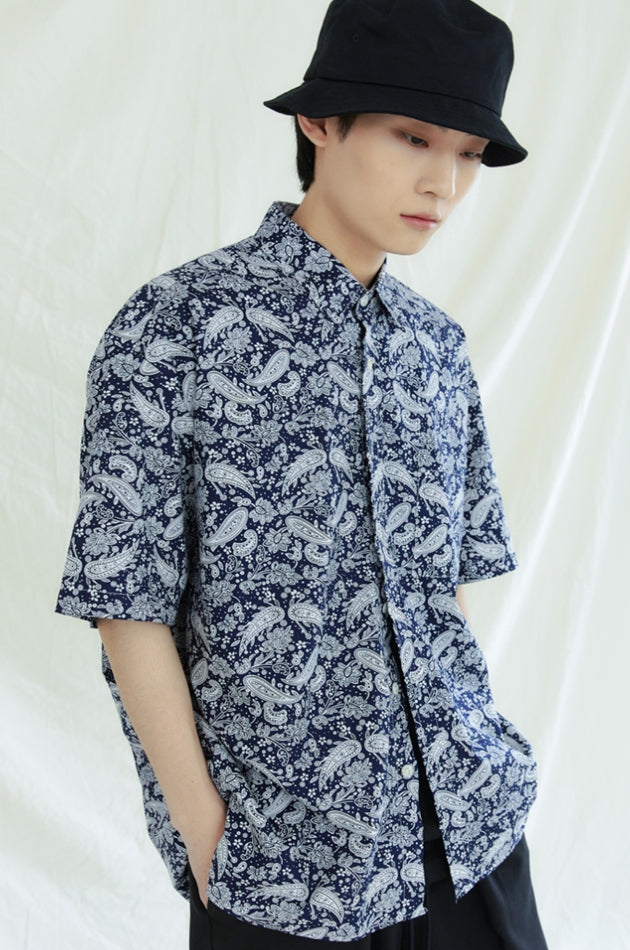 KND(ケイエンド) PLAIN PAISLEY 1/2 SHIRT NAVY