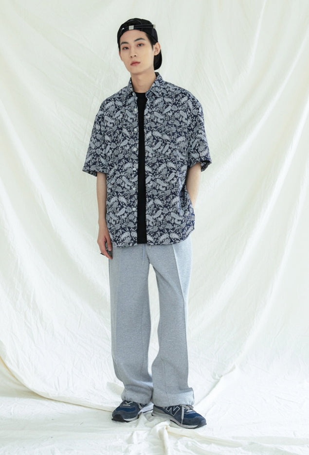 KND(ケイエンド) PLAIN PAISLEY 1/2 SHIRT NAVY
