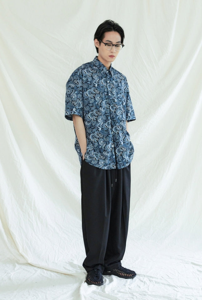 KND(ケイエンド) COMPLEX BYZANTINE PAISLEY 1/2 SHIRT NAVY