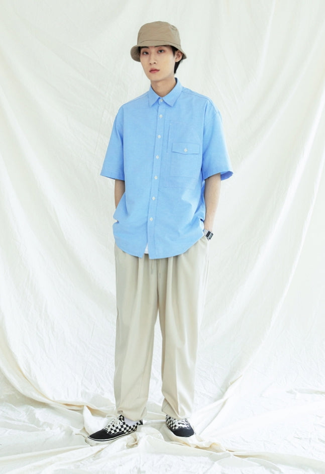 KND(ケイエンド) UTILITY CURVED POCKET OXFORD 1/2 SHIRT SKYBLUE