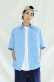 KND(ケイエンド) UTILITY CURVED POCKET OXFORD 1/2 SHIRT SKYBLUE