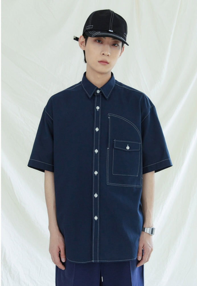 KND(ケイエンド) UTILITY CURVED POCKET OXFORD 1/2 SHIRT NAVY