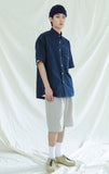 KND(ケイエンド) UTILITY CURVED POCKET OXFORD 1/2 SHIRT NAVY