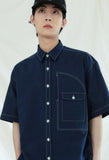 KND(ケイエンド) UTILITY CURVED POCKET OXFORD 1/2 SHIRT NAVY