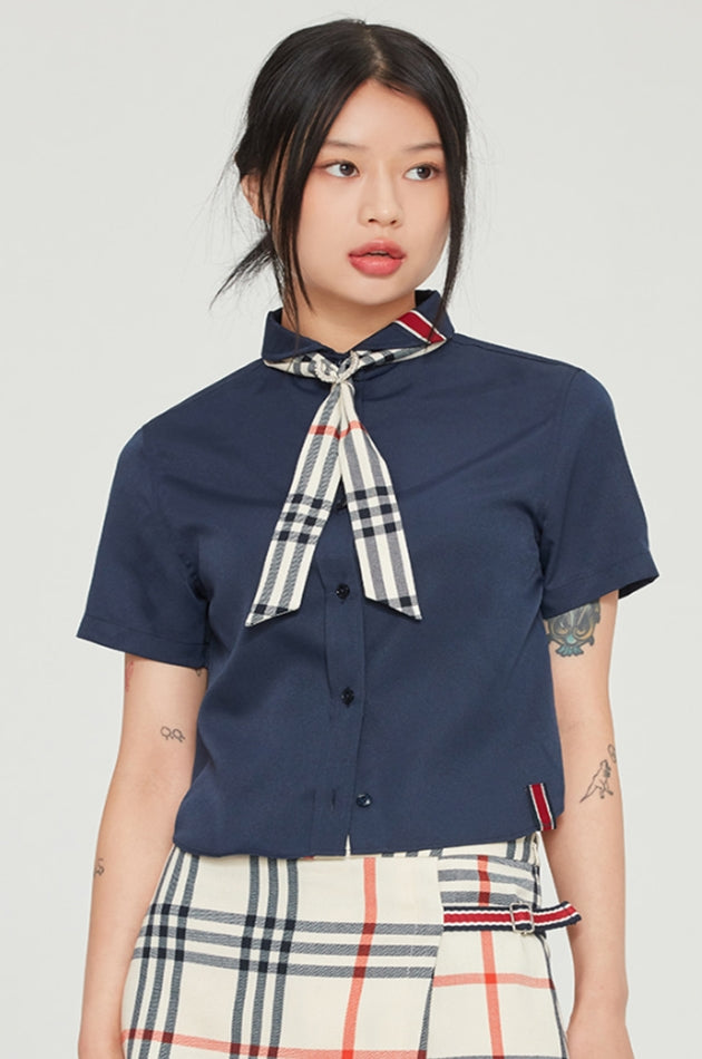 ロマンティッククラウン(ROMANTIC CROWN)   CRAVATE ROUND COLLAR SHIRT_NAVY