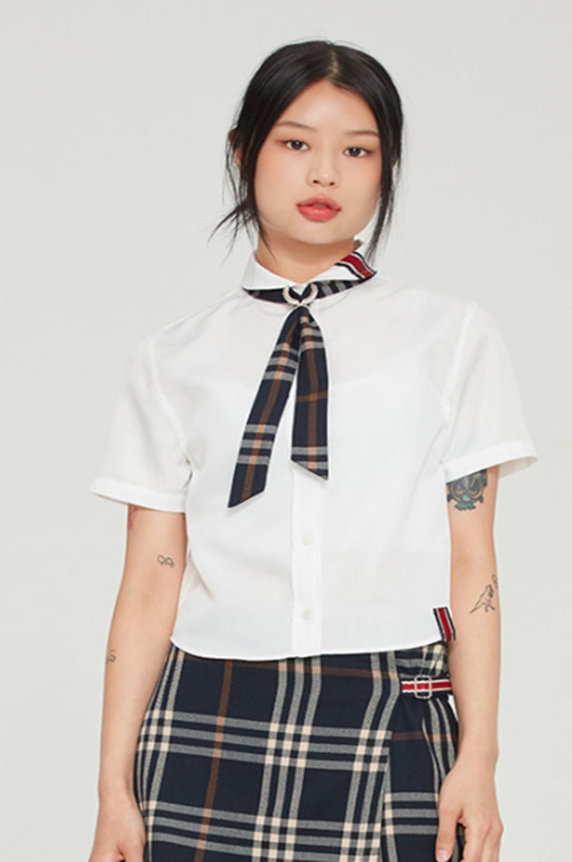 ロマンティッククラウン(ROMANTIC CROWN)   CRAVATE ROUND COLLAR SHIRT_WHITE