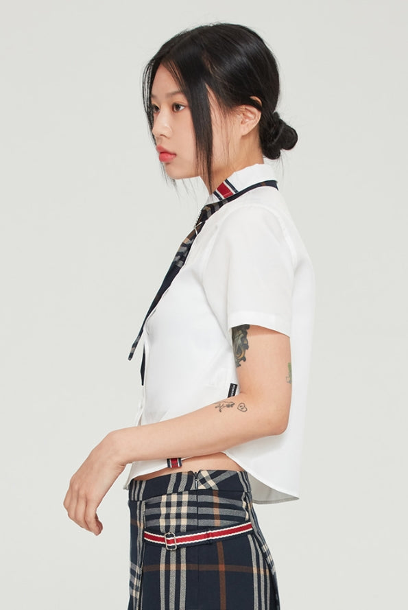 ロマンティッククラウン(ROMANTIC CROWN)   CRAVATE ROUND COLLAR SHIRT_WHITE