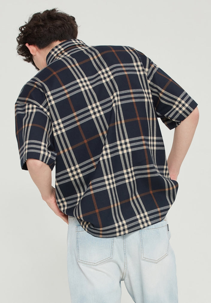 ロマンティッククラウン(ROMANTIC CROWN)   CLASSIC CHECK HALF SHIRT_NAVY