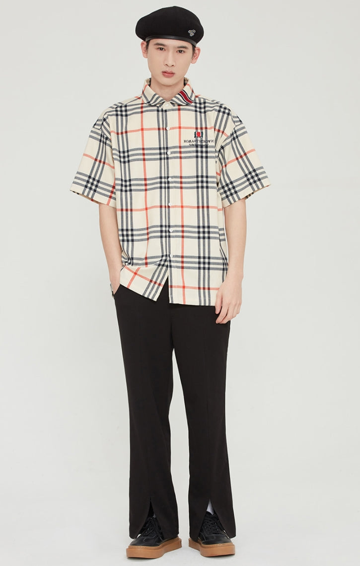ロマンティッククラウン(ROMANTIC CROWN)   CLASSIC CHECK HALF SHIRT_OATMEAL