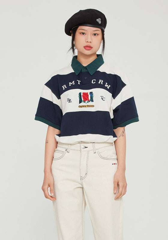 ロマンティッククラウン(ROMANTIC CROWN)  RMTC CLUB STRIPE POLO_NAVY