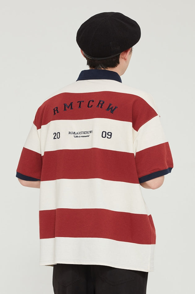 ロマンティッククラウン(ROMANTIC CROWN)  RMTC CLUB STRIPE POLO_BURGUNDY