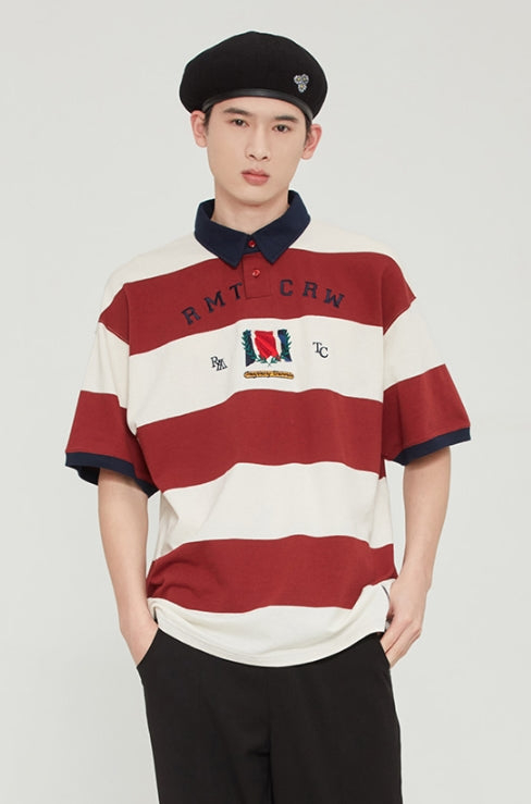 ロマンティッククラウン(ROMANTIC CROWN)  RMTC CLUB STRIPE POLO_BURGUNDY