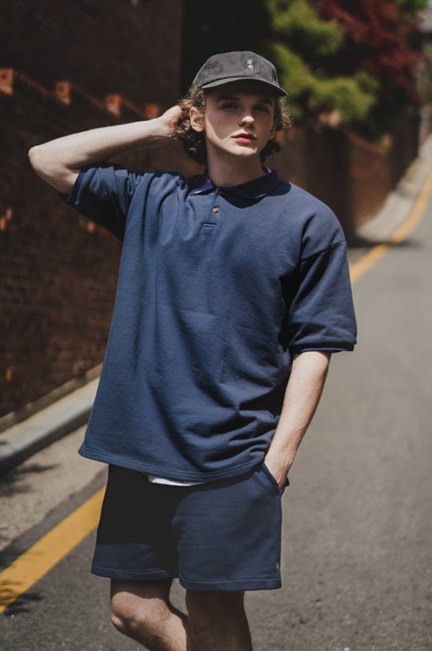 ダブルユーブイプロジェクト(WV PROJECT) Mini Collar Short-Sleeved T-shirt Navy MJST7497